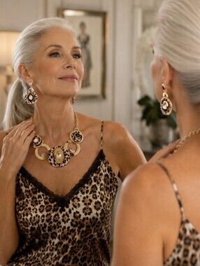 Natasha Couture Gold Plated and Leopard-Print Statement Necklace